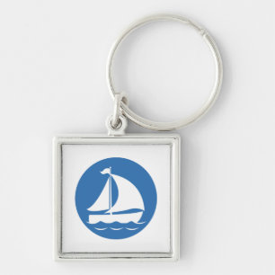 Sailboat in a Blue Circle Key Ring