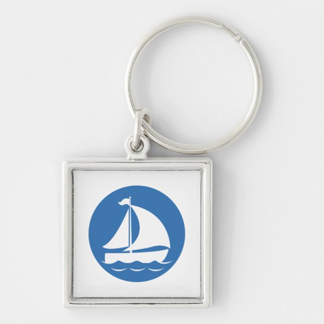 Sailboat in a Blue Circle Key Ring (Front)