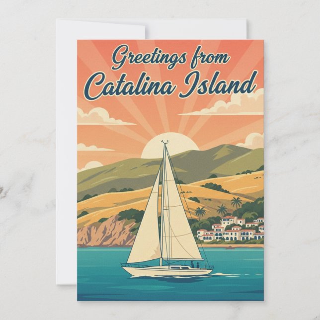 Sailboat in Avalon Catalina Island California Holiday Card (Front)