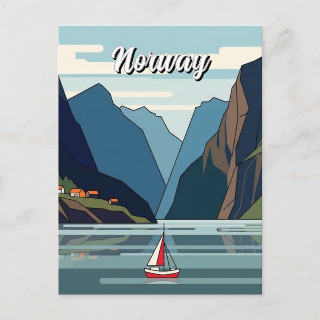 Sailboat in Norway Fjord Postcard (Front)