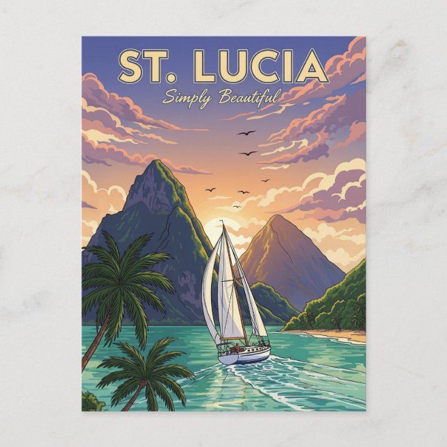 Sailboat in St. Lucia Caribbean travel Postcard (Front)
