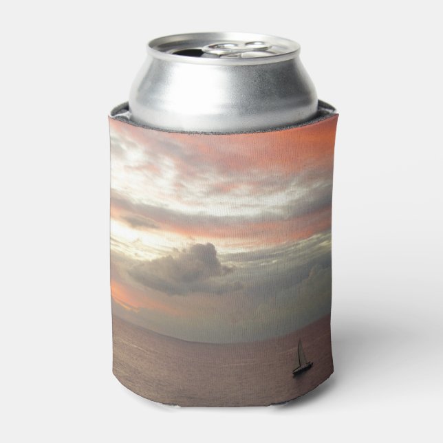 Sailboat in Sunset Beautiful Pink Seascape Can Cooler (Can Front)