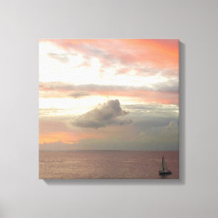 Sailboat in Sunset Beautiful Pink Seascape Canvas Print