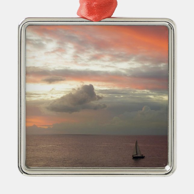 Sailboat in Sunset Beautiful Pink Seascape Metal Tree Decoration (Front)
