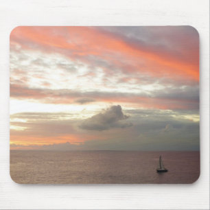 Sailboat in Sunset Beautiful Pink Seascape Mouse Mat