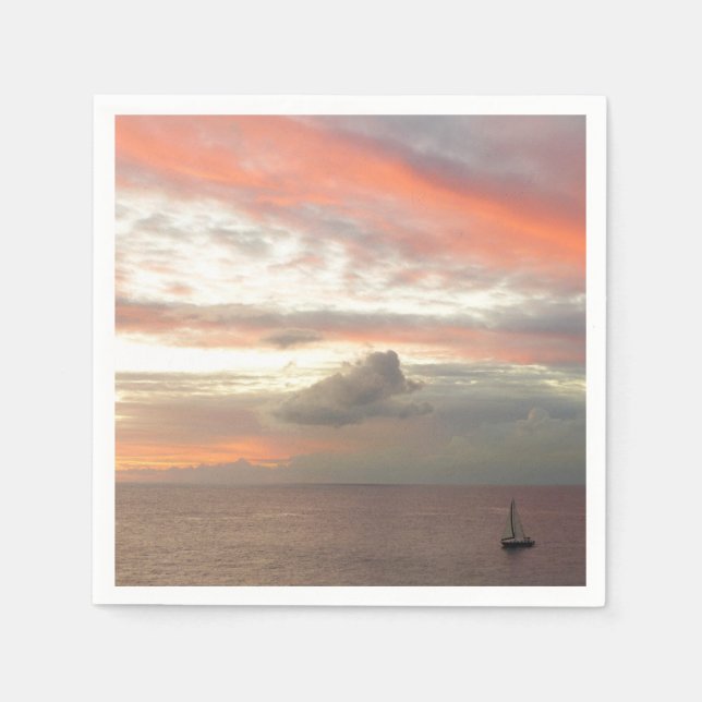 Sailboat in Sunset Beautiful Pink Seascape Napkin (Front)