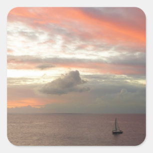 Sailboat in Sunset Beautiful Pink Seascape Square Sticker
