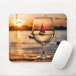 Sailboat In Wine Glass Mouse Mat