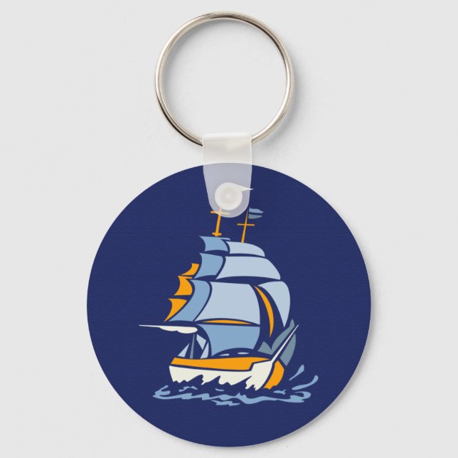 Sailboat key chain, customisable ring (Front)