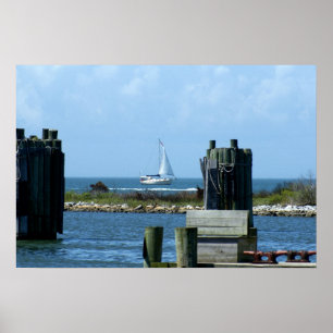 Sailboat leaving Silver Lake on Ocracoke Island Poster