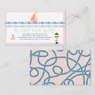 Sailboat & Lighthouse Pink Books for Baby Shower Enclosure Card