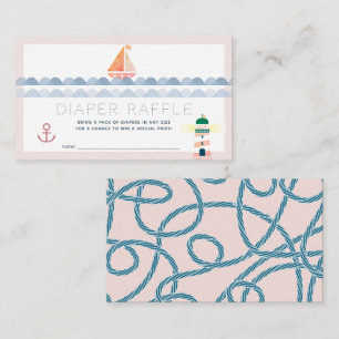 Sailboat & Lighthouse Pink Diaper Raffle TIcket Enclosure Card