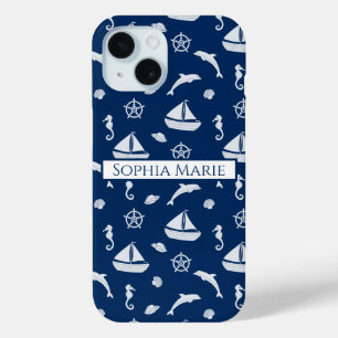 Sailboat & Marine Life Pattern iPhone 15 Case