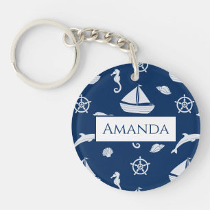 Sailboat & Marine Life Pattern Key Ring