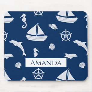 Sailboat & Marine Life Pattern Mouse Mat