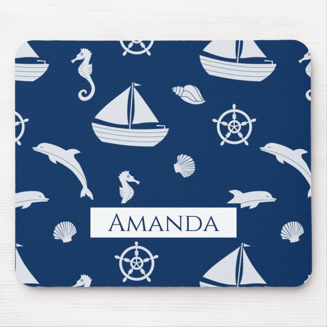 Sailboat & Marine Life Pattern Mouse Mat (Front)