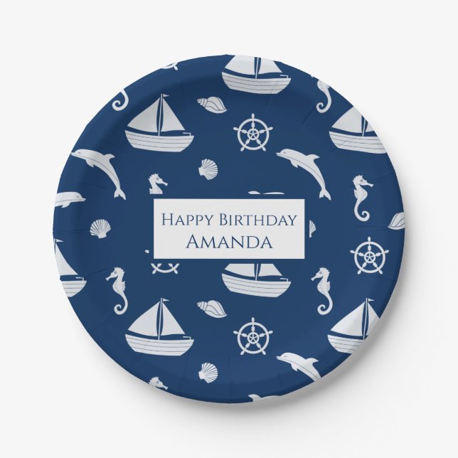 Sailboat & Marine Life Pattern Paper Plate (Front)