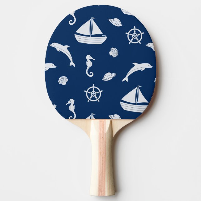 Sailboat & Marine Life Pattern Ping Pong Paddle (Front)