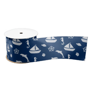 Sailboat & Marine Life Pattern Satin Ribbon