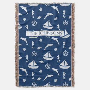 Sailboat & Marine Life Pattern Throw Blanket
