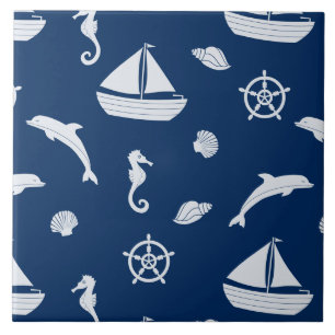 Sailboat & Marine Life Pattern Tile