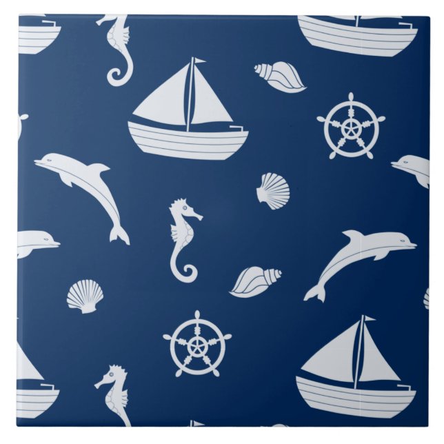 Sailboat & Marine Life Pattern Tile (Front)