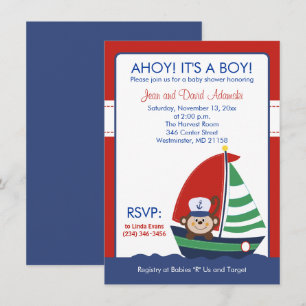 Sailboat Monkey Invitation 4.5 x 6.25