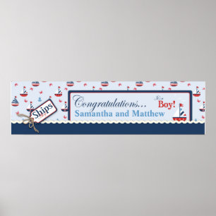 Sailboat Nautical Baby Shower Banner Poster
