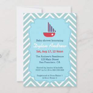 Sailboat Nautical baby shower, Blue Chevron Invitation
