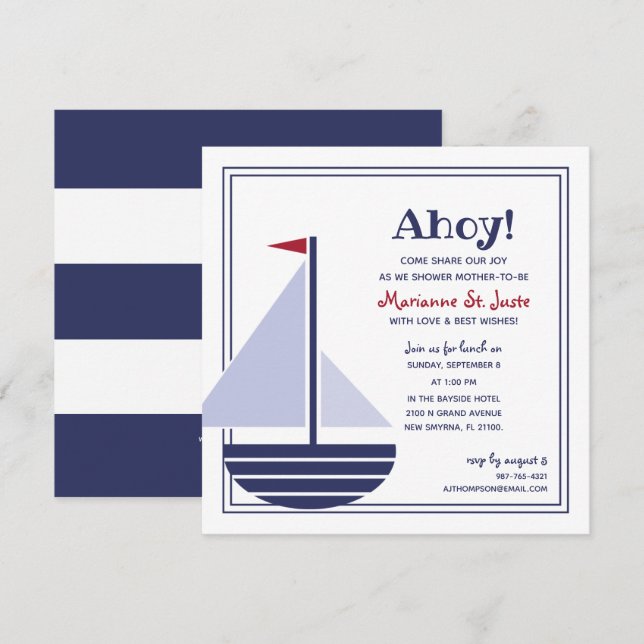 sailboat nautical BABY SHOWER boy or girl Invitation (Front/Back)