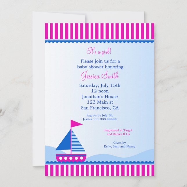 Sailboat Nautical Baby Shower Invitations (Front)