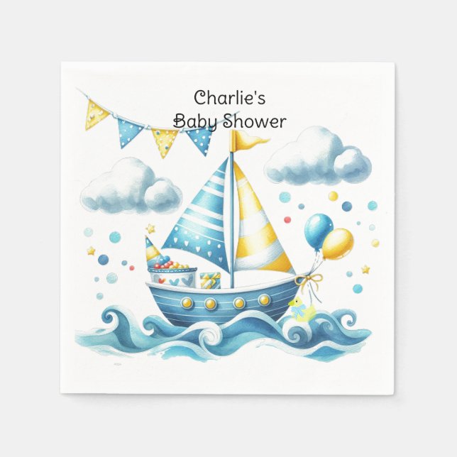 Sailboat Nautical Baby Shower Paper Napkins (Front)