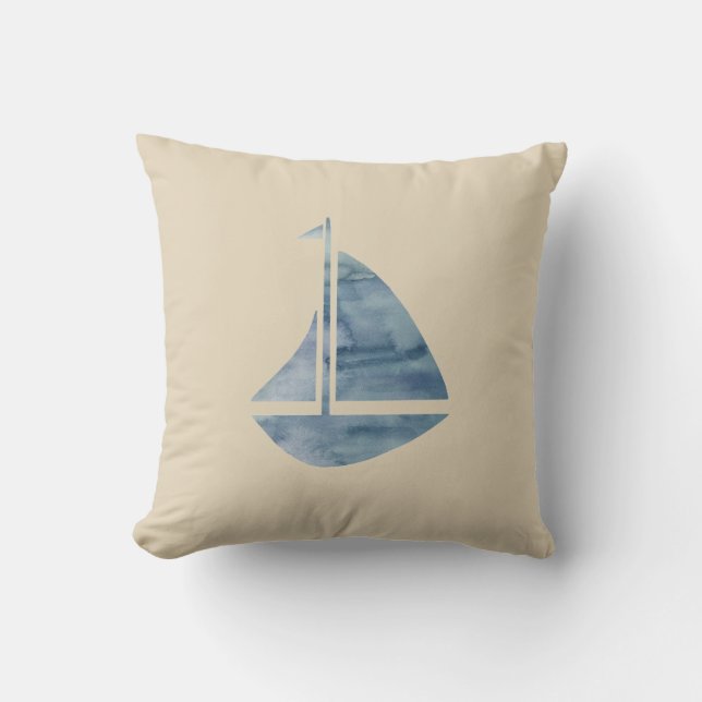 Sailboat Nautical Beige Throw Pillow (Front)