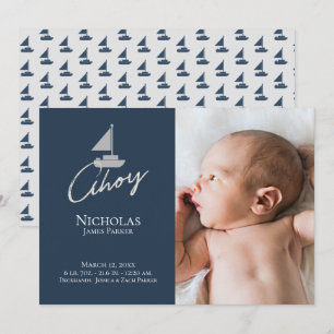 Sailboat Nautical Birth with Photo Announcement