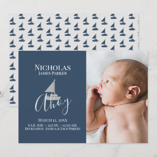 Sailboat Nautical Birth with Photo Announcement