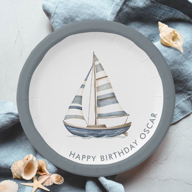 Sailboat Nautical Birthday Paper Plate (Creator Uploaded)