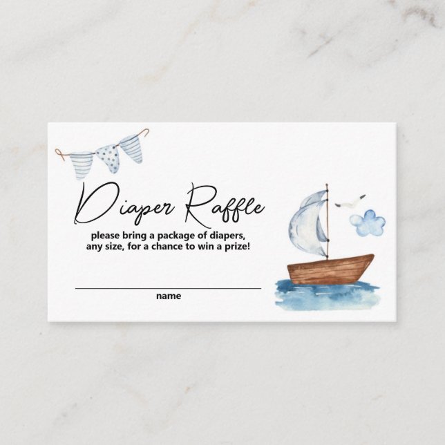 Sailboat Nautical Boy Baby Shower Diaper Raffle Enclosure Card (Front)