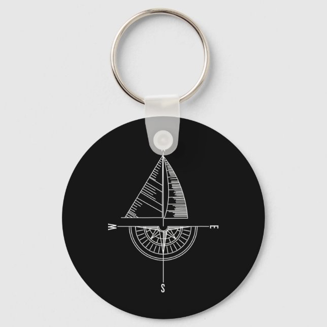 Sailboat Nautical Comp Boater Sailor Captain  Key Ring (Front)
