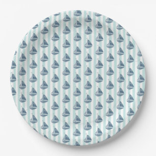 Sailboat Nautical Painting Ocean Paper Plate
