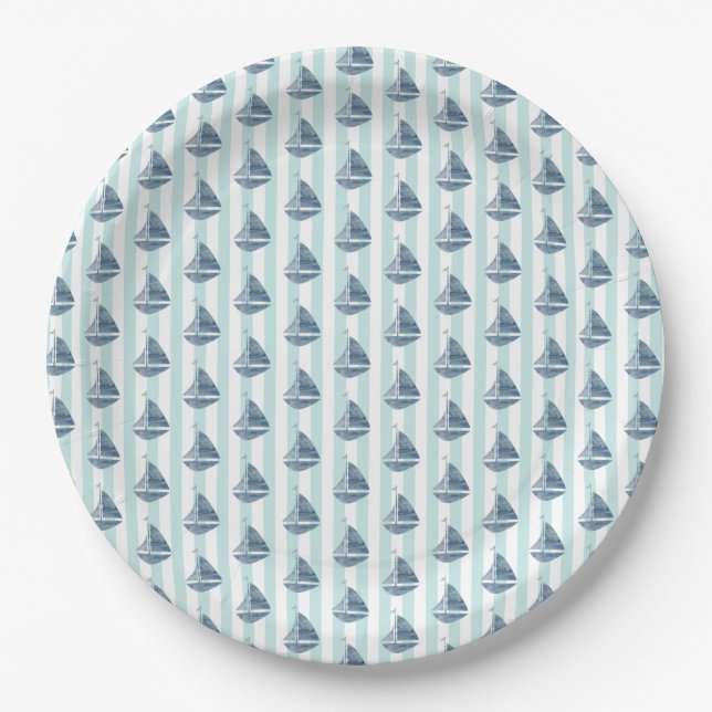 Sailboat Nautical Painting Ocean Paper Plate (Front)