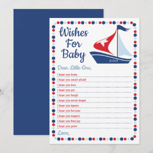 Sailboat Nautical Wishes For Baby Shower Game Invitation