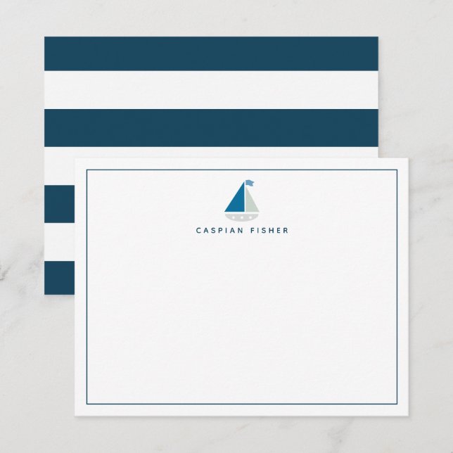 Sailboat Navy Blue Stationery Note Card (Front/Back)