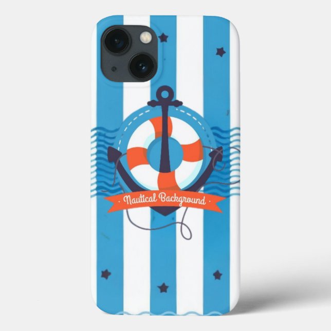 Sailboat Navy Blue White Stripe Wood Grain Pattern Case-Mate iPhone Case (Back)
