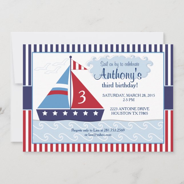 Sailboat/Nuatical Birthday Invitation (Front)