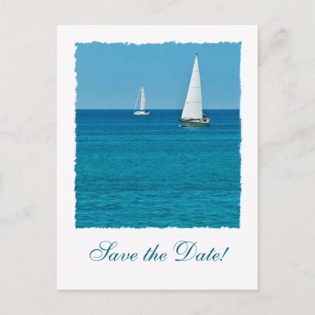 Sailboat Ocean Destination Wedding Save the Date Announcement Postcard (Front)