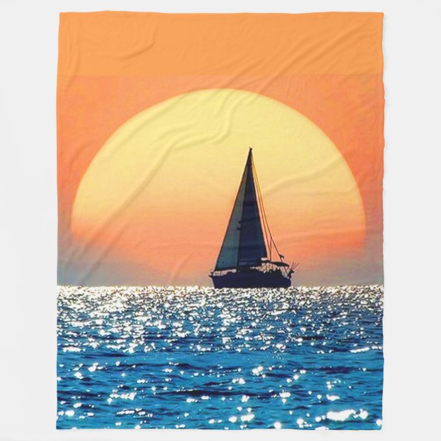 Sailboat Ocean Sunset Fleece Blanket (Front)