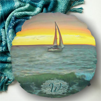 Sailboat on Banderas Bay 0884 Round Cushion