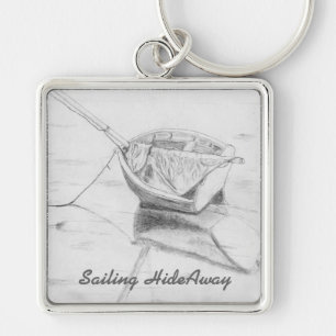 Sailboat on Beach Original Art Key Ring