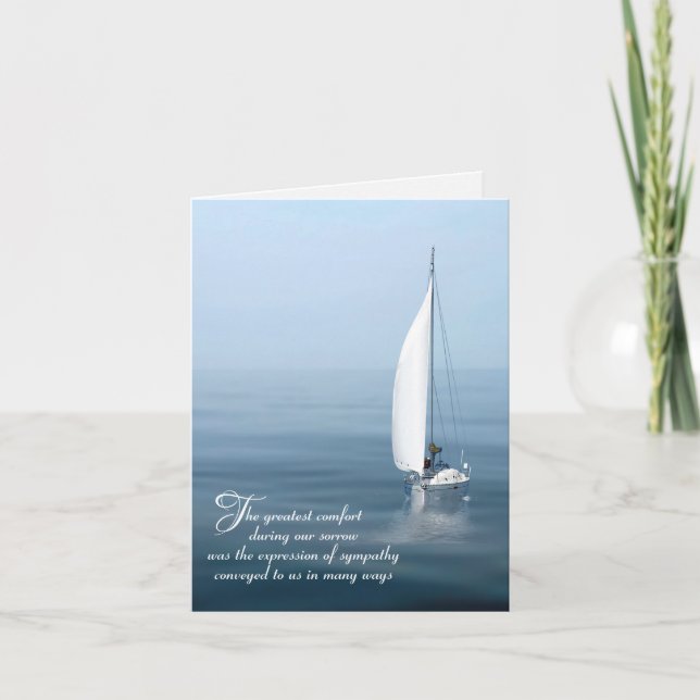 Sailboat on Blue Water for Sympathy Thank You Card (Front)