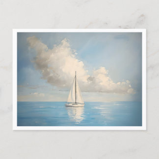 Sailboat on Calm Ocean with Cloudy Sky Postcard